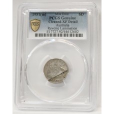 AUSTRALIA 1951 . SIXPENCE . ERROR . REVERSE LAMINATION